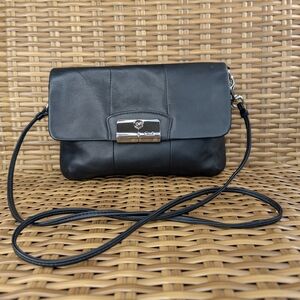 Coach Kristin Smooth Black Leather Small Crossbody Bag Clutch Silver Hardware